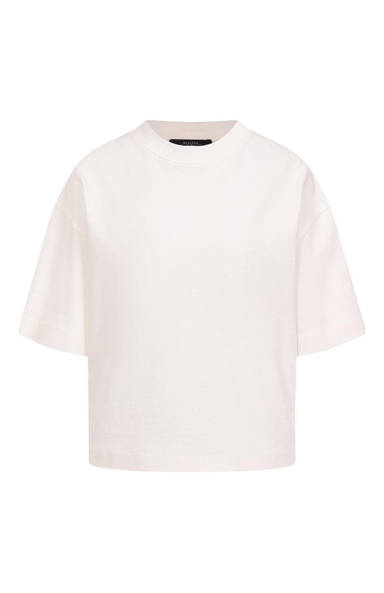Женская футболка из хлопка и вискозы WEEKEND MAX MARA белого цвета, арт. GE0RGIA | Фото 1 (Рукава: Короткие; Материал внешний: Вискоза, Хлопок; Длина (для топов): Стандартные; Женское Кросс-КТ: Футболка-одежда; Стили: Кэжуэл; Принт: Без принта)
