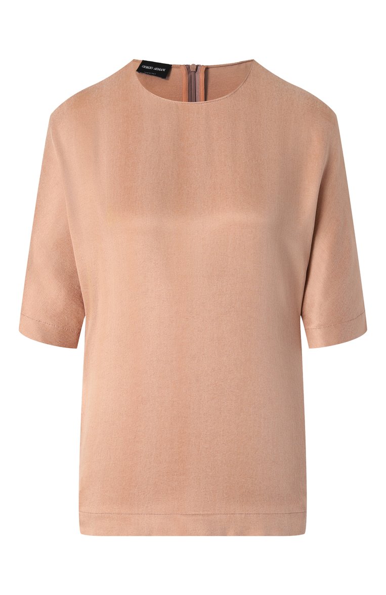 Женский топ GIORGIO ARMANI бежевого цвета, арт. GW000790/TE13750 | Фото 1 (Длина (для топов): Стандартные; Материал внешний: Вискоза; Рукава: Короткие; Стили: Минимализм)