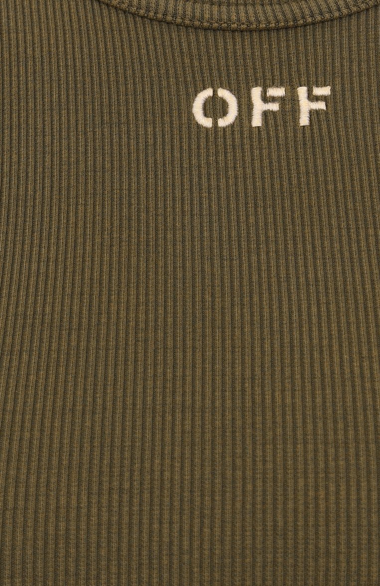 Женская хлопковая футболка OFF-WHITE хаки цвета, арт. 0WAA065S25JER001 | Фото 6 (Материал внешний: Хлопок; Автоматизация ТО: Проставлено; Рукава: Короткие; Длина (для топов): Стандартные; Автоматизация состава: Проставлено; Женское �Кросс-КТ: Футболка-одежда; Стили: Кэжуэл; Принт: Без принта; Детали: Вышивка)