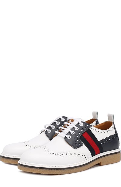 Кожаные дерби с брогированием GUCCI белого цвета по цене 25350 руб., арт. 433130/BMN70, фото 1 Кожаные дерби с брогированием GUCCI, арт. 433130/BMN70, фото 1
