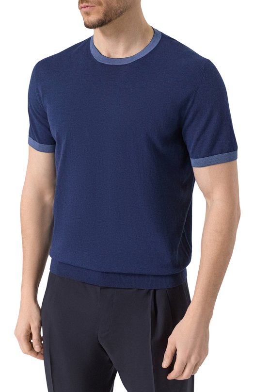 Джемпер из хлопка и шелка Corneliani 25M520-2525102 Синий  25M520-2525102 Фото 3