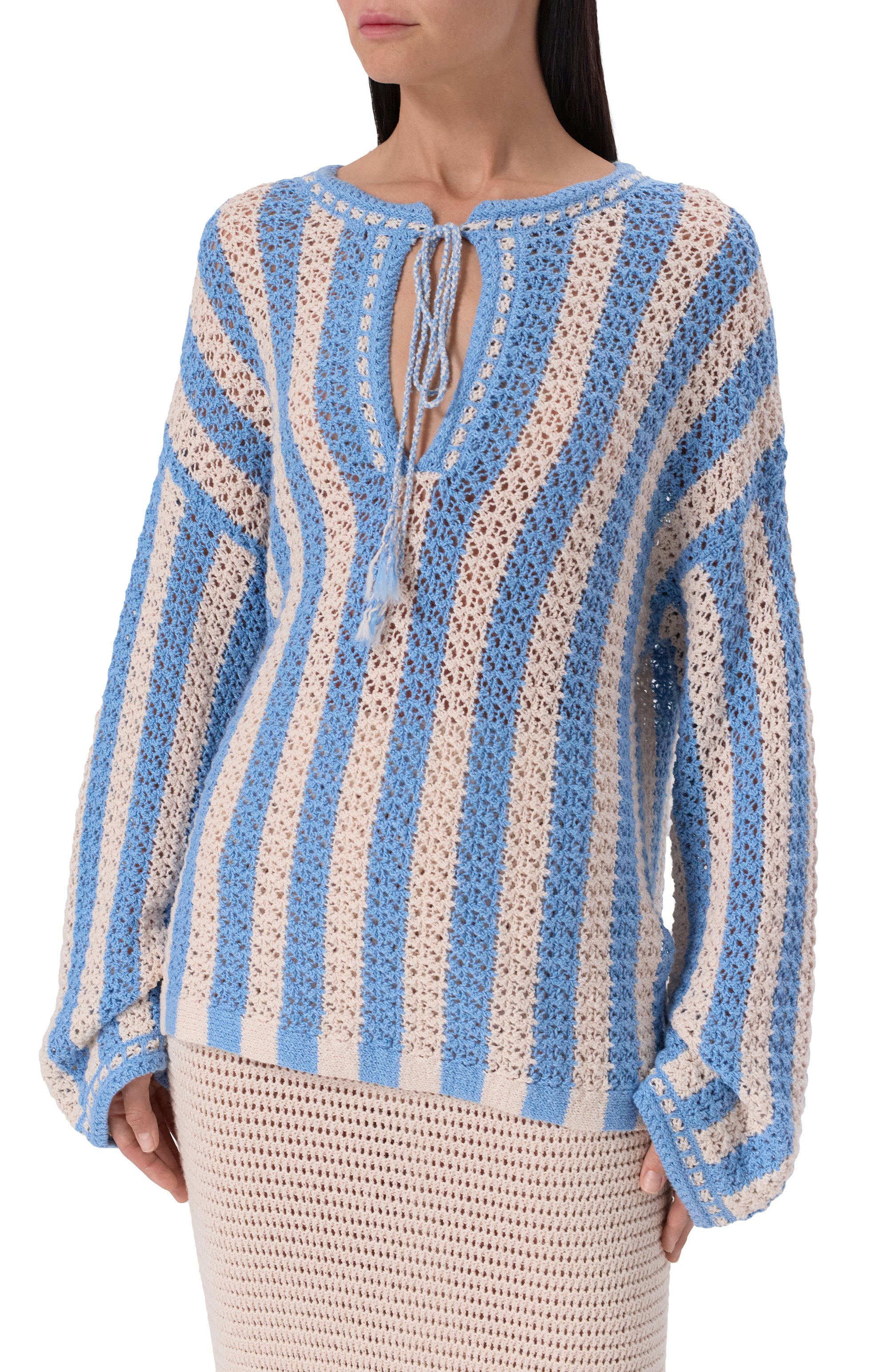 Хлопковый пуловер ADDICTED голубого цвета по цене 25560 руб., арт. AC1924, фото 3 Хлопковый пуловер ADDICTED, арт. AC1924, фото 3