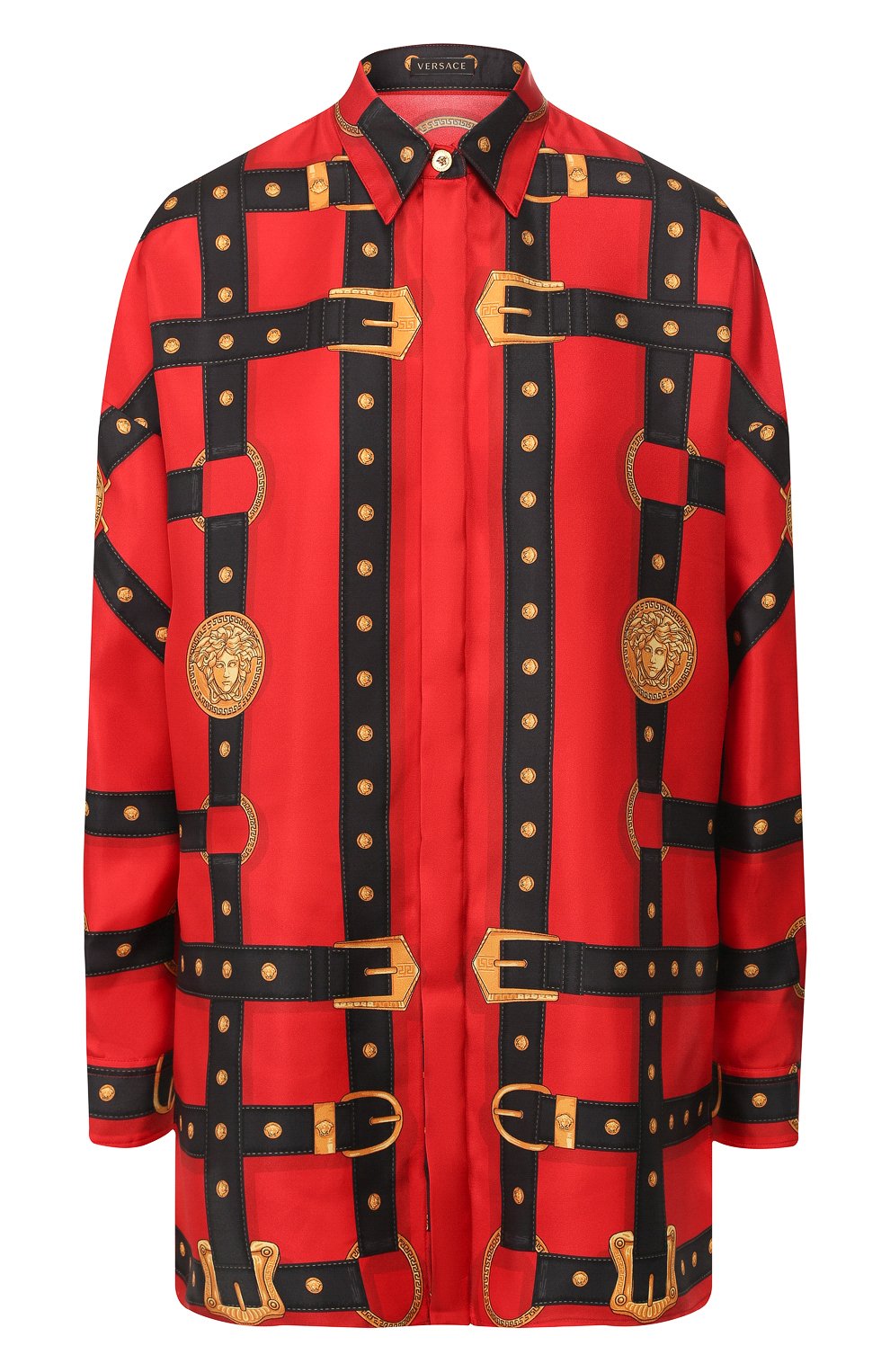 Шелковая рубашка VERSACE красного цвета по цене 134500 руб., арт. A84180/A231175, фото 1 Шелковая рубашка VERSACE, арт. A84180/A231175, фото 1