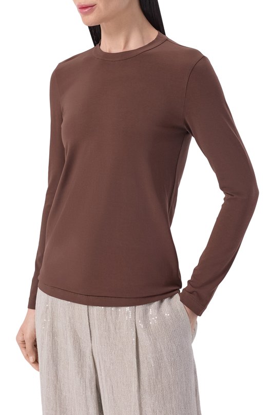 Хлопковый лонгслив Brunello Cucinelli MPT18B0107 Коричневый  MPT18B0107 Фото 3