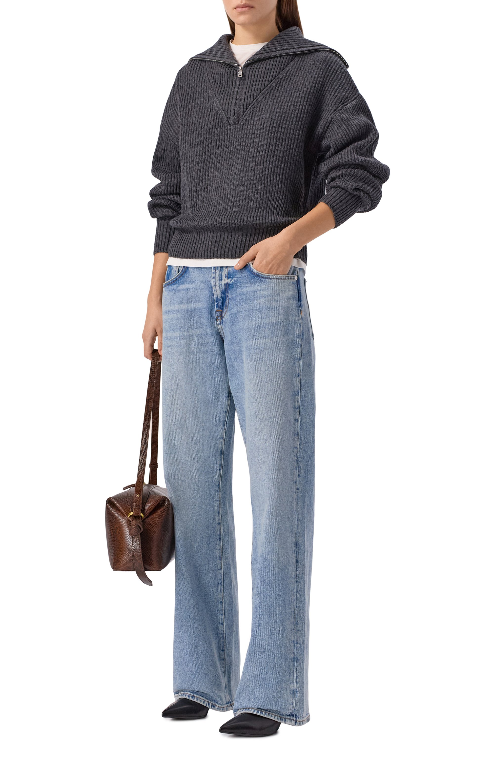 Шерстяной свитер OFFICINE GENERALE темно-серого цвета по цене 55750 руб., арт. W25WKNT313, фото 2 Шерстяной свитер OFFICINE GENERALE, арт. W25WKNT313, фото 2