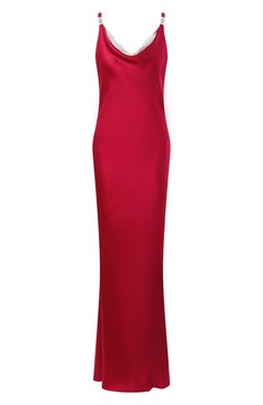 Женское атласное платье VERSACE красного цвета, арт. 1018072/1A12742 | Фото 1 (Драгоценные камни: Проставлено; Длина Ж (юбки, платья, шорты): Макси; Материал внешний: Шелк; Материал сплава: Проставлено; Женское Кросс-КТ: Платье-одежда; Случай: Вечерний; Рукава: На брет�елях)