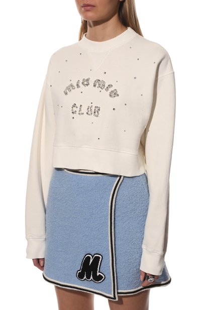 Хлопковый свитшот MIU MIU кремового цвета по цене 145000 руб., арт. MJL836-10RK-F0009, фото 3 Хлопковый свитшот MIU MIU, арт. MJL836-10RK-F0009, фото 3
