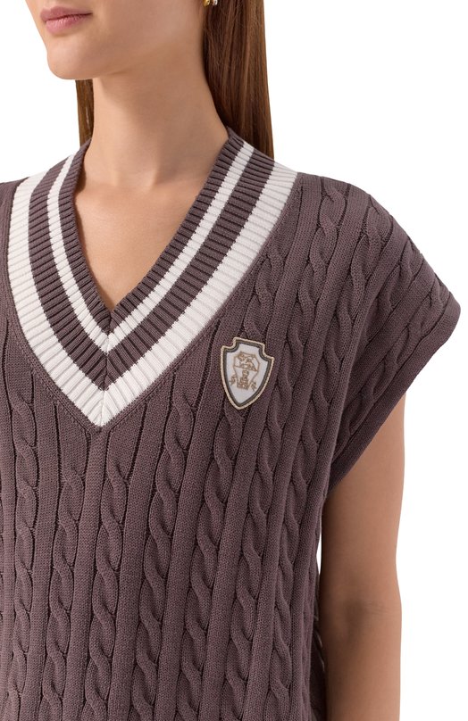 Хлопковый жилет Brunello Cucinelli M19756522 Коричневый  M19756522 Фото 5