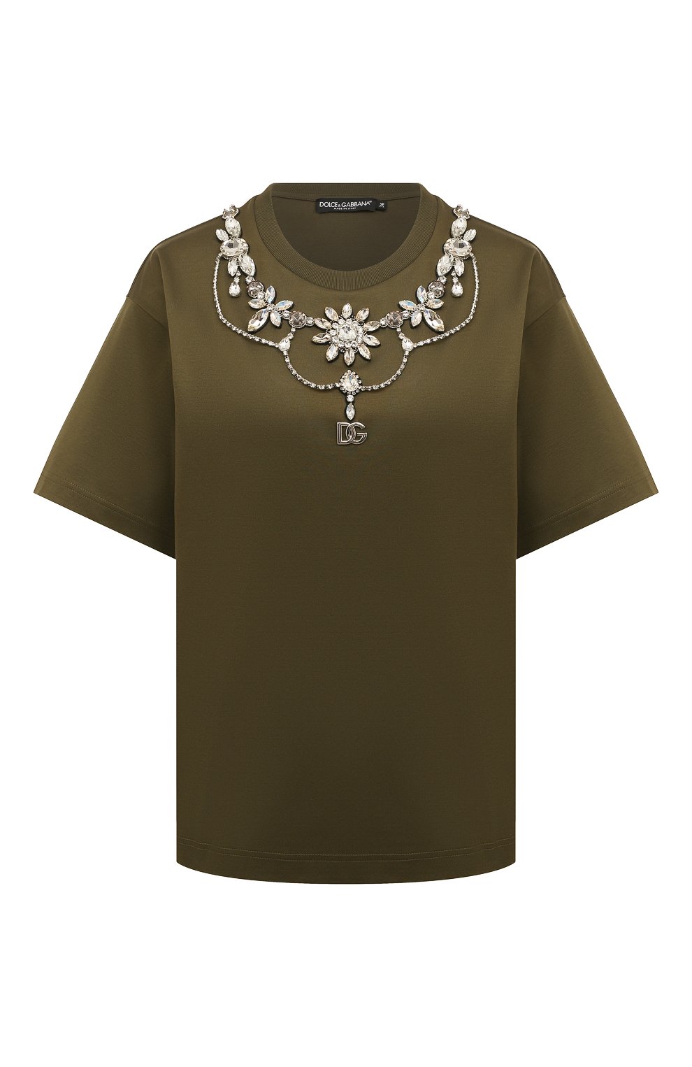 Хлопковая футболка DOLCE & GABBANA хаки цвета по цене 131500 руб., арт. F8R20Z/G7C6I, фото 1 Хлопковая футболка DOLCE & GABBANA, арт. F8R20Z/G7C6I, фото 1