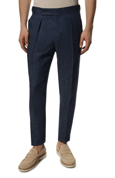 Льняные брюки CORNELIANI темно-синего цвета по цене 42200 руб., арт. 894H05-2114350/01, фото 3 Льняные брюки CORNELIANI, арт. 894H05-2114350/01, фото 3
