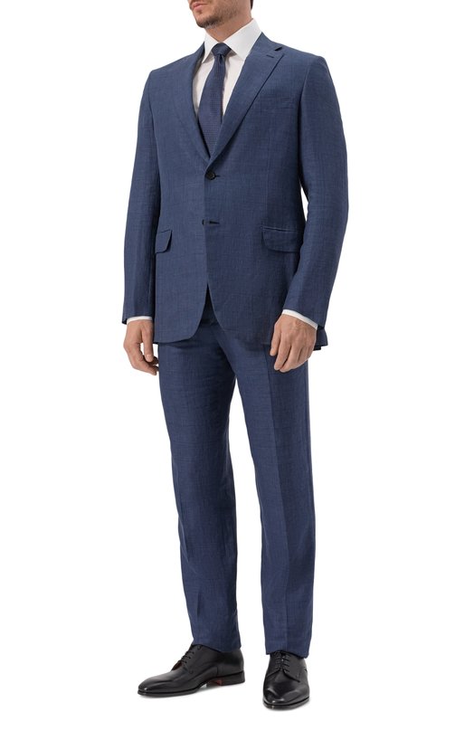 Костюм из смеси шерсти и льна с шелком Brioni RA0J0L/P7AN7/BRUNIC0/2 Синий RA0J0L/P7AN7/BRUNIC0/2