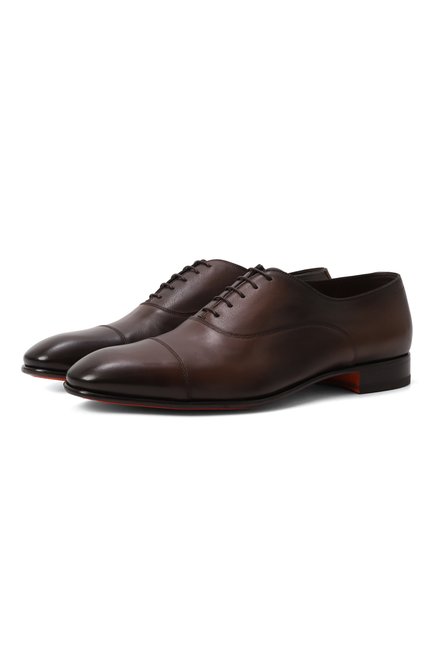 Мужские кожаные оксфорды SANTONI темно-коричневого цвета, арт. MCAG18883LA3SGFR | Фото 1 (Материал сплава: Проставлено; Нос: Не проставлено; Материал внутренний: Натуральная кожа; Материал внешний: Натуральная кожа)