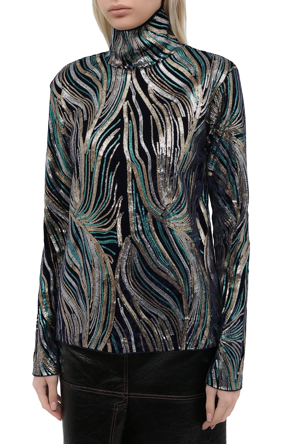 Водолазка с пайетками DRIES VAN NOTEN синего цвета по цене 78400 руб., арт. 202-11135-1316, фото 3 Водолазка с пайетками DRIES VAN NOTEN, арт. 202-11135-1316, фото 3