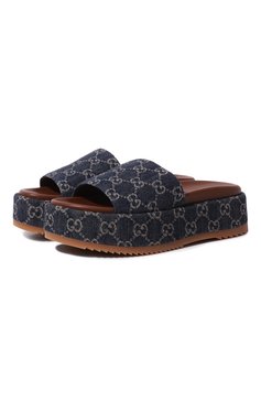 Женские текстильные сабо GUCCI синего цвета, арт. 623212 2KQ00 | Фото 1 (Подошва: Платформа; Материал внешний: Текстиль)