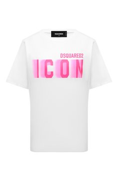 Женская хлопков�ая футболка DSQUARED2 белого цвета, арт. S80GC0066/S24668 | Фото 1 (Рукава: Короткие; Длина (для топов): Стандартные; Принт: С принтом; Материал сплава: Проставлено; Материал внешний: Хлопок; Стили: Спорт-шик; Женское Кросс-КТ: Футболка-одежда; Драгоценные камни: Проставлено)