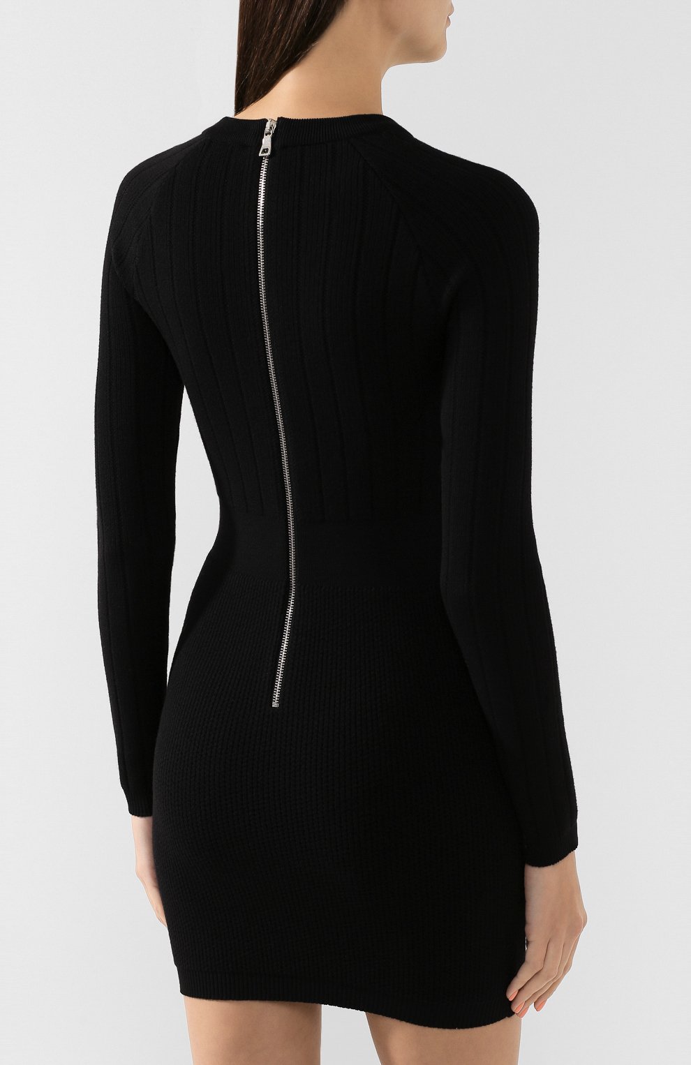 Шерстяное платье BALMAIN черного цвета по цене 130500 руб., арт. SF26263/K488, фото 4 Шерстяное платье BALMAIN, арт. SF26263/K488, фото 4