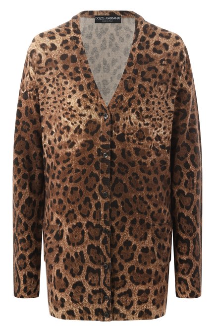 Женский кашемировый кардиган DOLCE & GABBANA леопардового цвета, арт. FX478T/JAHGB | Фото 1 (Рукава: Длинные; Длина (для топов): Удлиненные; Материал внешний: Кашемир, Шерсть; Стили: Кэжуэл; Женское Кросс-КТ: кардиган-трикотаж)