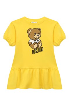 Детское хлопковое платье MOSCHINO желтого цвета, арт. HDV0CQ/LBA10/10-14 | Фото 1 (Рукава: Короткие; Девочки Кросс-КТ: Платье-одежда; Случай: Повседневный; Материал внешний: Хлопок; Ростовка одежда: 10 - 11 лет | 140 - 146см, 12 лет | 152 см)