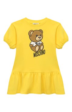 Детское хлопковое платье MOSCHINO желтого цвета, арт. HDV0CQ/LBA10/10-14 | Фото 1 (Рукава: Короткие; Случай: Повседневный; Материал сплава: Проставлено; Материал внешний: Хлопок; Девочки Кросс-КТ: Платье-одежда; Драгоценные камни: Проставлено; Ростовка одежда: 10 - 11 лет | 140 - 146см, 12 лет | 152 см)