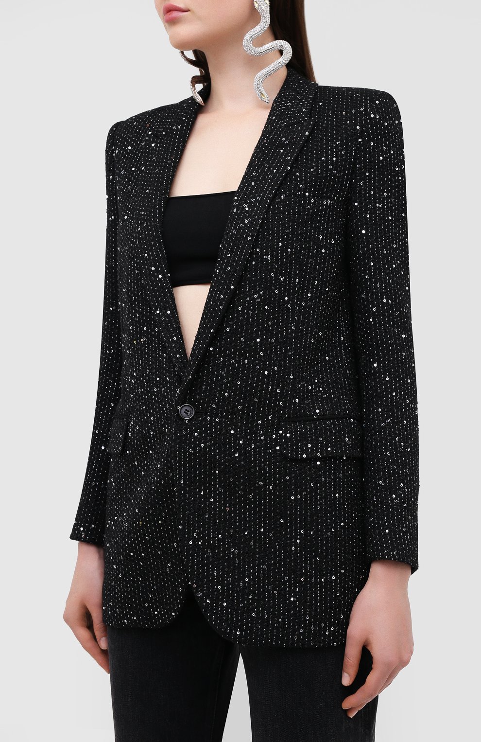 Жакет с пайетками SAINT LAURENT черного цвета по цене 346000 руб., арт. 517740/Y1A03, фото 3 Жакет с пайетками SAINT LAURENT, арт. 517740/Y1A03, фото 3