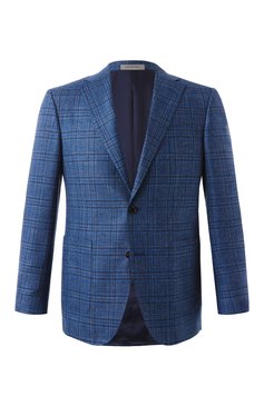 Мужской пиджак из шерсти и шелка CORNELIANI синего цвета, арт. 256018-2516200 | Фото 1 (Материал внешний: Шерсть; Рукава: Длинные; Драгоценные камни: Проставлено; Длина (для топов): Стандартные; Материал сплава: Проставлено; Случай: Повседневный; Пиджаки М: Приталенный; Стили: Кэжуэл; 1-2-бортные: Однобортные)