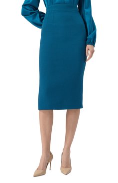 Женская шерстяная юбка DOLCE & GABBANA бирюзового цвета, арт. F4B6UT/FU2TZ | Фото 3 (Длина Ж (юбки, платья, шорты): Миди; Материал внешний: Шерсть; Стили: Кэжуэл; Женское Кросс-КТ: Юбка-карандаш; Автоматизация ТО: Проставлено; Размерность: Идёт в размер; Автоматизация состава: Проставлено)