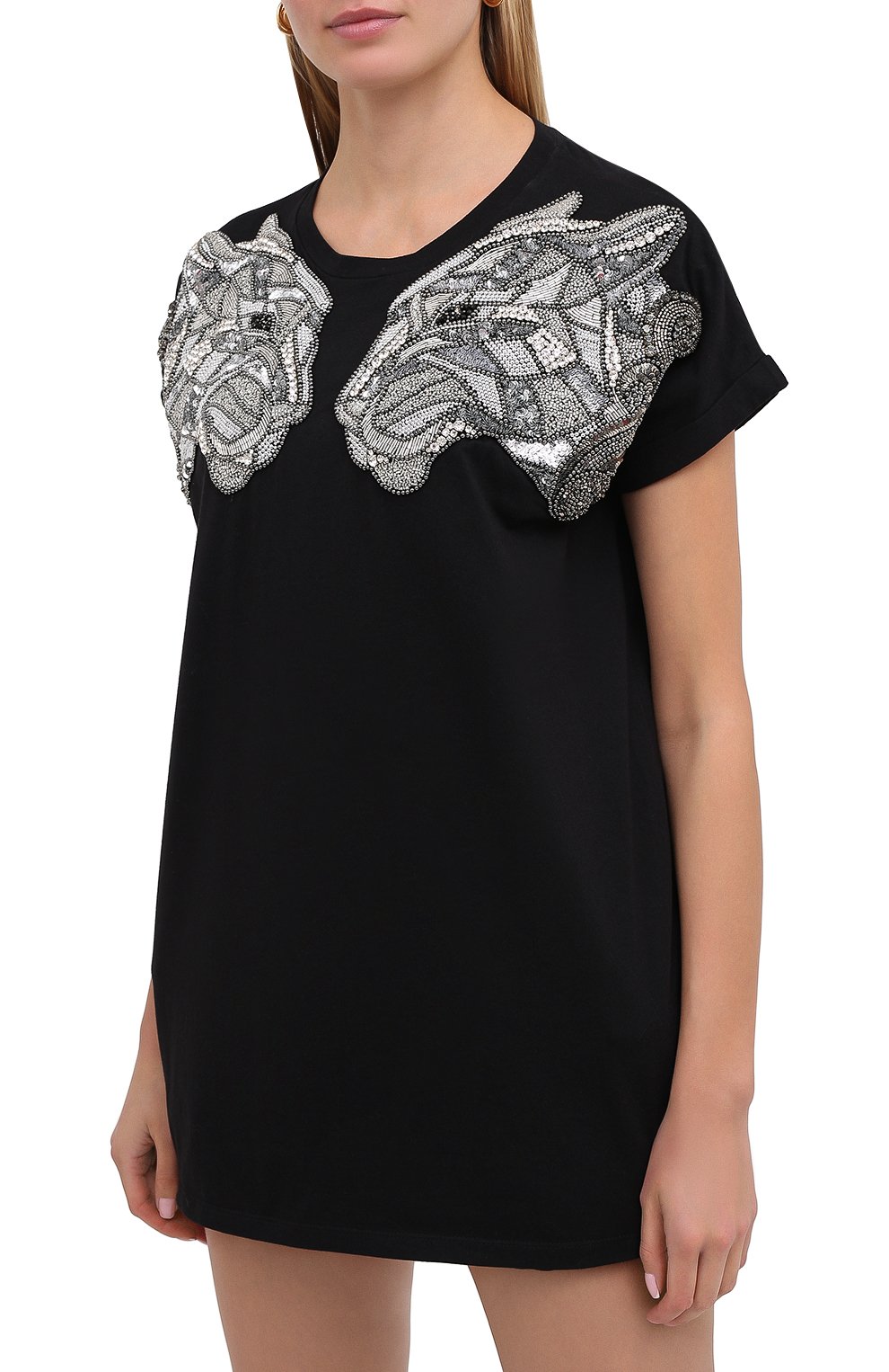 Хлопковая футболка BALMAIN черного цвета по цене 106500 руб., арт. UF11351/P049, фото 4 Хлопковая футболка BALMAIN, арт. UF11351/P049, фото 4