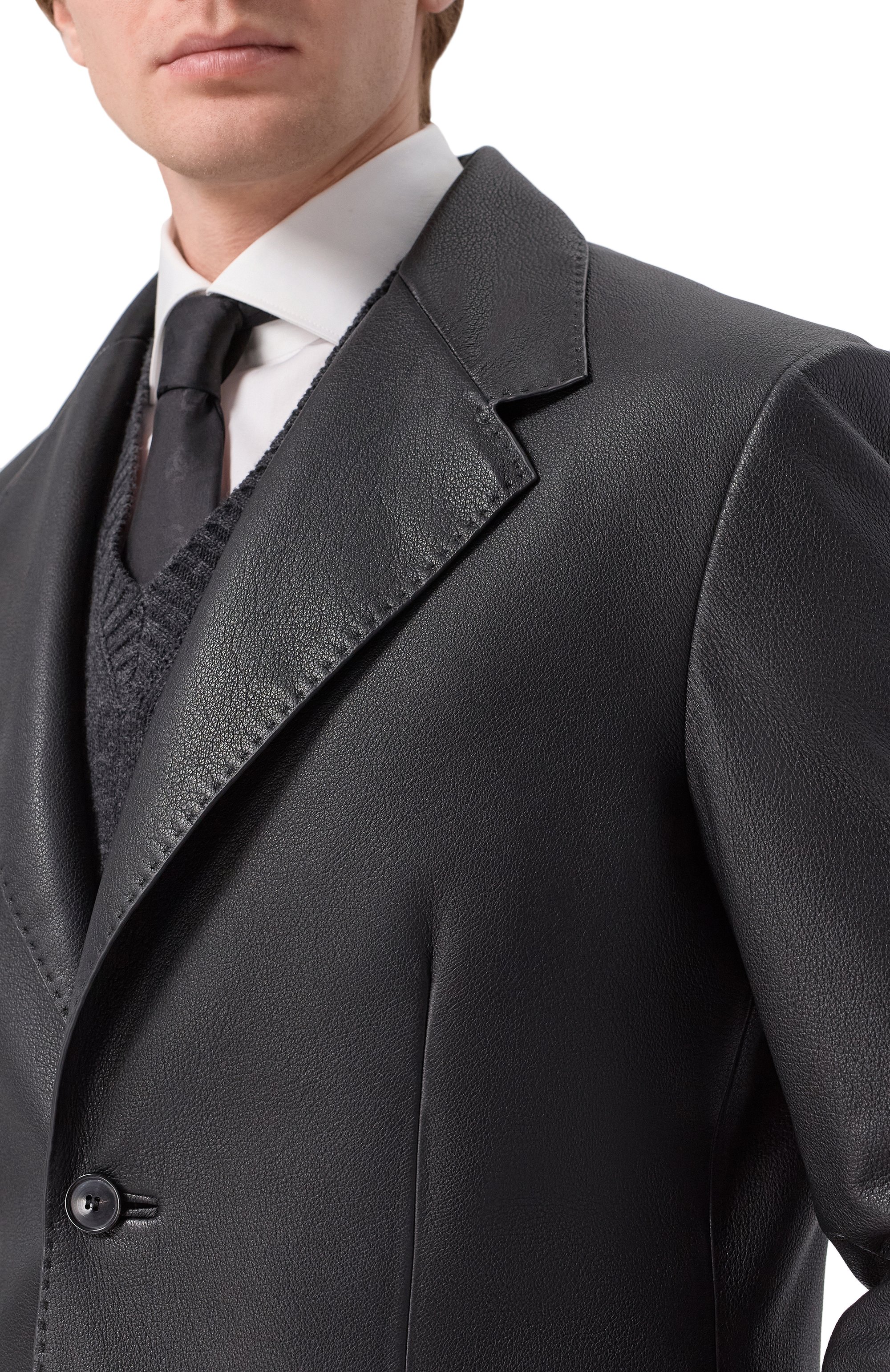 Кожаный пиджак MVST черного цвета по цене 489500 руб., арт. M25.1PM.J004/CERV0 SILKY, фото 5 Кожаный пиджак MVST, арт. M25.1PM.J004/CERV0 SILKY, фото 5