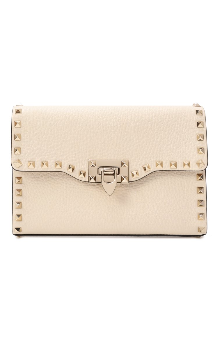 Женская сумка rockstud small VALENTINO кремового цвета, арт. 6W2B0181/VSF | Фото 1 (Размер: small; Материал: Натуральная кожа; Ремень/цепочка: На ремешке)