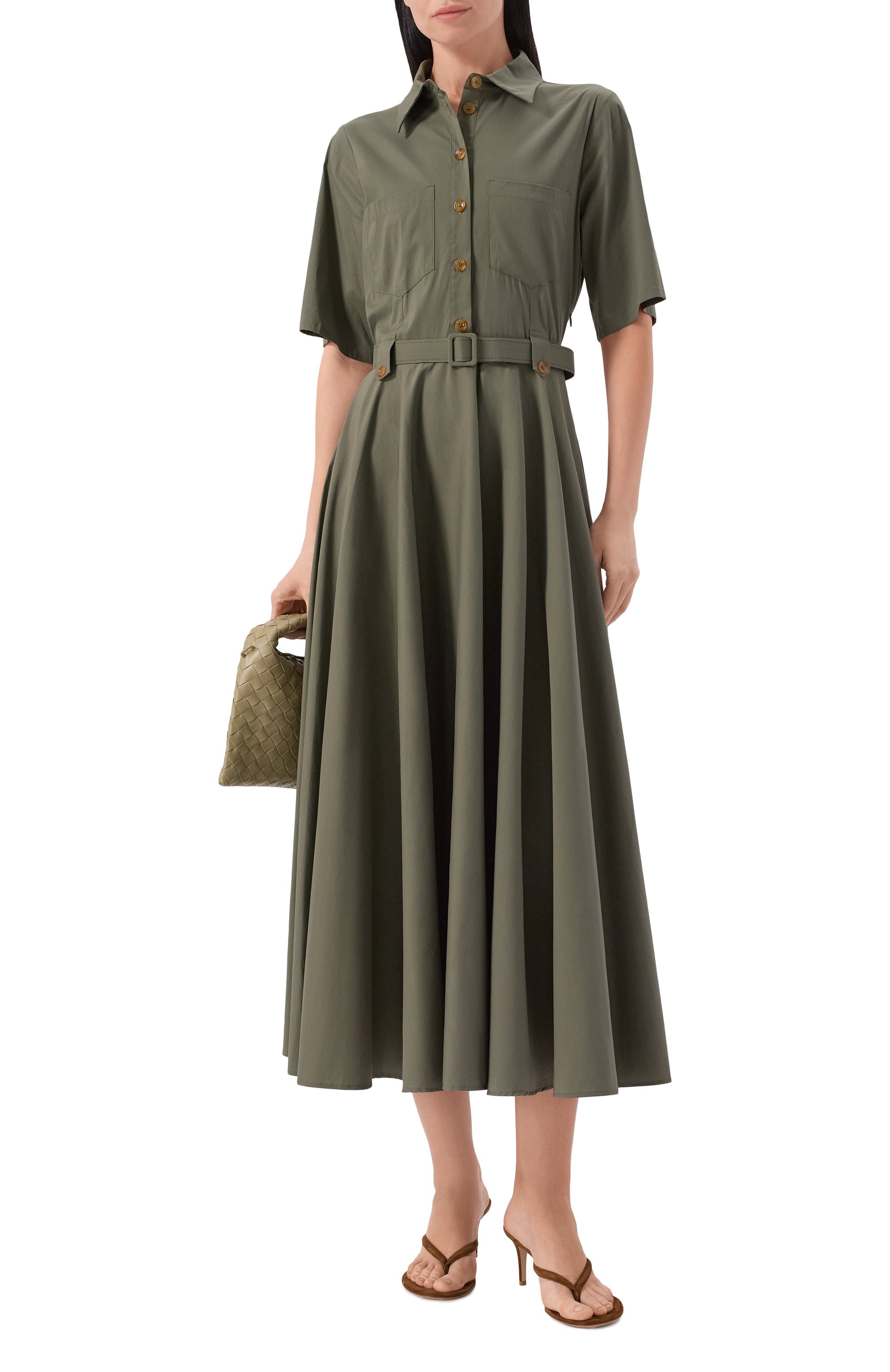 Хлопковое платье PIETRO BRUNELLI хаки цвета по цене 33850 руб., арт. AG2415/C02937, фото 2 Хлопковое платье PIETRO BRUNELLI, арт. AG2415/C02937, фото 2