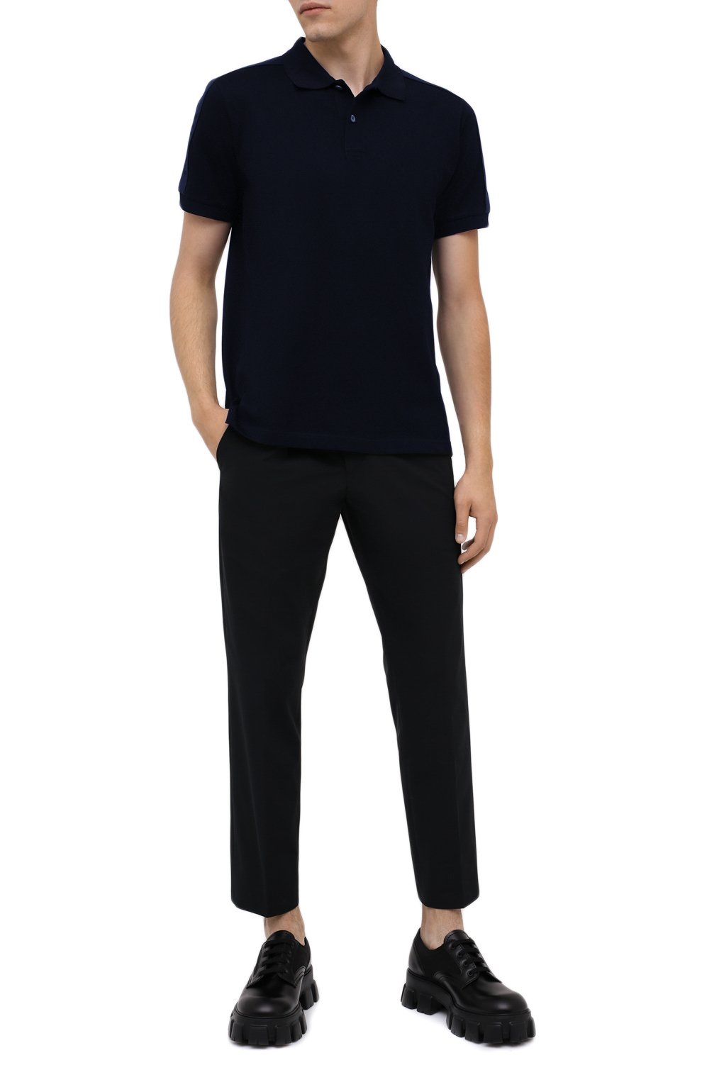 Хлопковое поло PRADA синего цвета по цене 60000 руб., арт. UJN444-XGS-F0124, фото 2 Хлопковое поло PRADA, арт. UJN444-XGS-F0124, фото 2