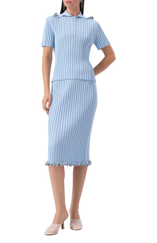 Поло из вискозы Jil Sander J03GL0114/J18346 Голубой  J03GL0114/J18346 Фото 2
