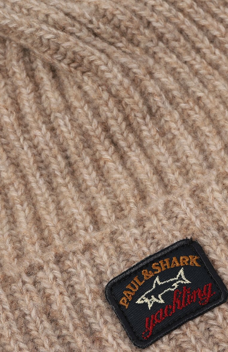 Мужская шерстяная шапка PAUL&SHARK бежевого цвета, арт. 12317135 | Фото 3 (Материал: Текстиль, Шерсть; Кросс-КТ: Трикотаж; Материал сплава: Проставлено; Нос: Не проставлено)