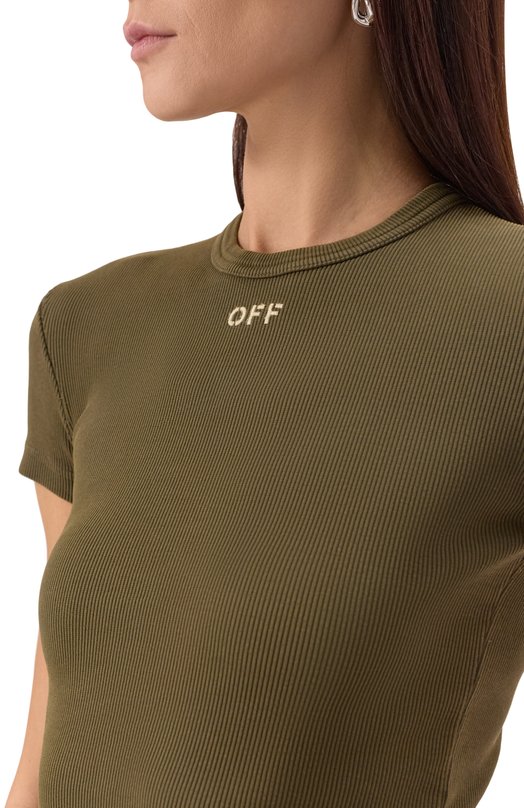 Хлопковая футболка Off-White 0WAA065S25JER0015401 Хаки  0WAA065S25JER0015401 Фото 5