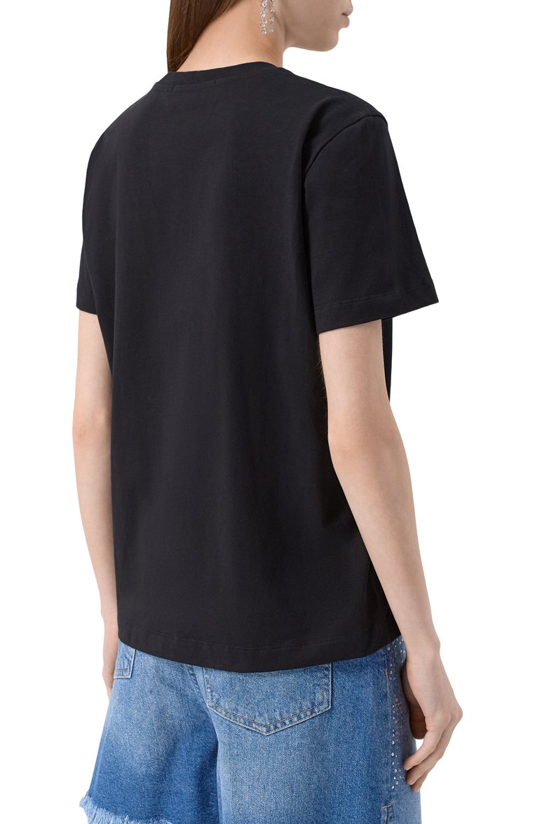 Женская хлопковая футболка MSGM черного цвета, арт. 3441MDM510G/237002 | Фото 4 (Длина (для топов): Стандартные; Рукава: Короткие; Стили: Кэжуэл; Принт: С принтом; Материал внешний: Хлопок)
