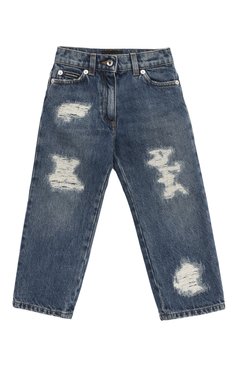 Детские джинсы DOLCE & GABBANA синего цвета, арт. L52F69/LDB54/2-6 | Фото 1 (Материал сплава: Проставлено; Нос: Не проставлено; Материал внешний: Хлопок; Детали: Потертости)