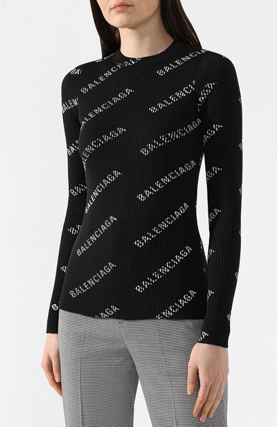 Пуловер с логотипом бренда BALENCIAGA черно-белого цвета по цене 99500 руб., арт. 555321/T6140, фото 3 Пуловер с логотипом бренда BALENCIAGA, арт. 555321/T6140, фото 3