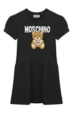 Детское хлопковое платье MOSCHINO черного цвета, арт. HDV0CZ/LCA32/4-8 | Фото 1 (Материал внешний: Хлопок; Рукава: Короткие; Девочки Кросс-КТ: Платье-одежда; Случай: Повседневный; Драгоценные камни: Проставлено; Нос: Не проставлено; Материал сплава: Проставлено; Ростовка одежда: 4 года | 104 см, 5 лет | 110 см, 6 лет | 116 см, 8 лет | 128 см)
