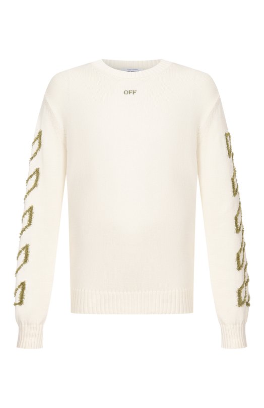Хлопковый свитер Off-White 0MHE087S26KNI001 Кремовый 0MHE087S26KNI001