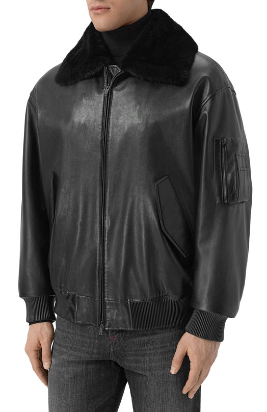 Кожаный бомбер с подкладкой из норки MVST M25.1PM.0004*/BIG SIZE/PL0NGE Чёрный  M25.1PM.0004*/BIG SIZE/PL0NGE Фото 3