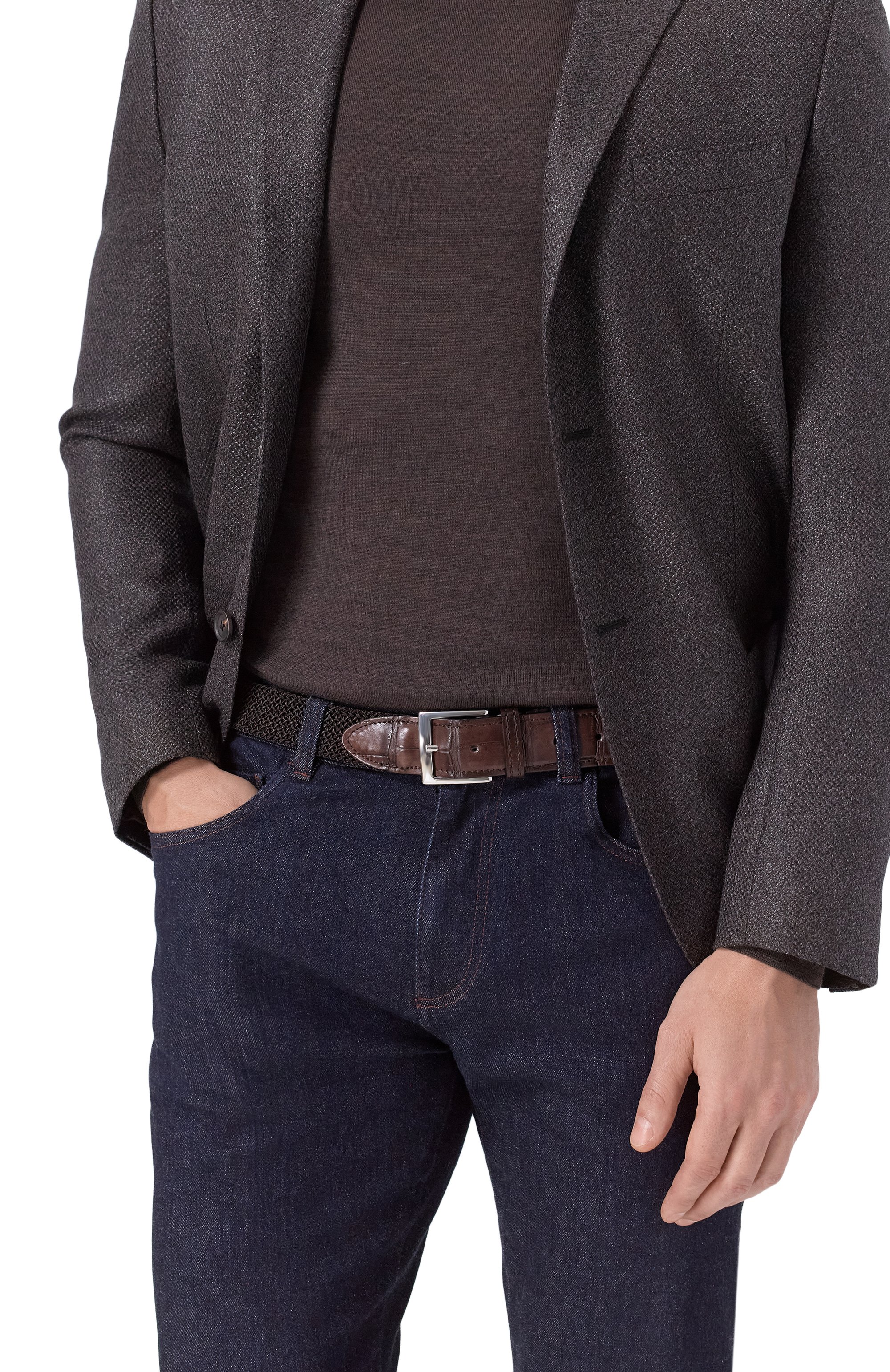 Ремень с отделкой из кожи крокодила KITON, арт. USC4336N0134003/120-140, фото 2