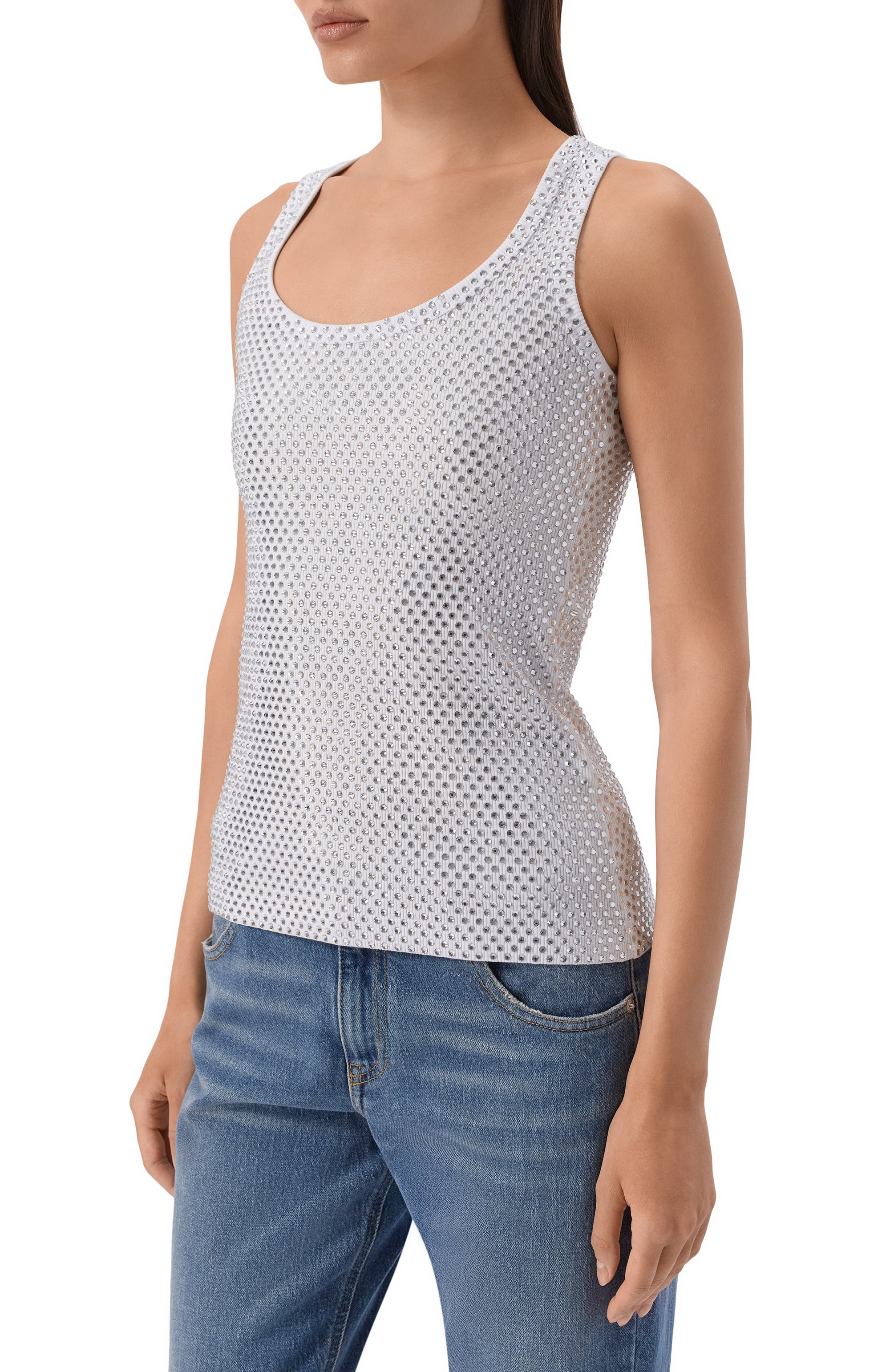 Топ с отделкой стразами GIUSEPPE DI MORABITO белого цвета по цене 54050 руб., арт. 06PST0257FC 16414, фото 3 Топ с отделкой стразами GIUSEPPE DI MORABITO, арт. 06PST0257FC 16414, фото 3