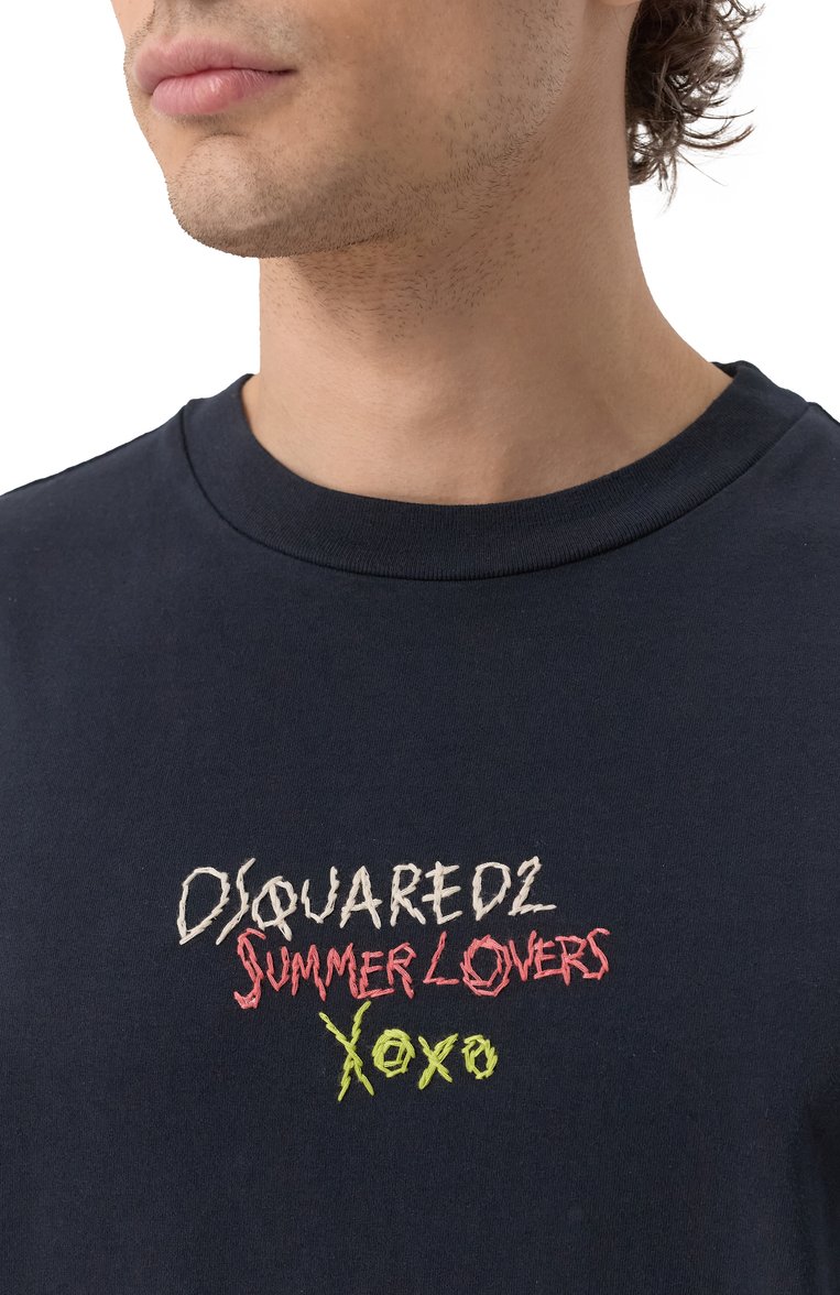 Мужская хлопковая футболка DSQUARED2 темно-синего цвета, арт. S78GD0097/S24583 | Фото 5 (Материал внешний: Хлопок; Длина (для топов): Стандартные; Рукава: Короткие; Стили: Кэжуэл; Мужское Кросс-КТ: Футболка-одежда; Принт: С принтом)