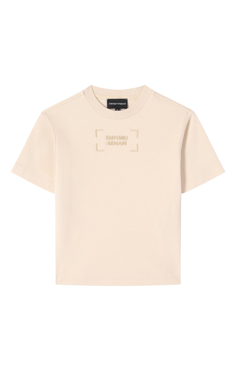 Детского комплект из футболки и шорт EMPORIO ARMANI бежевого цвета, арт. EB000169/AF13218 | Фото 2 (Рукава: Короткие; Мальчики Кросс-КТ: Костюмы-спорт; Материал внешний: Синтетический материал; Автоматизация ТО: Проставлено; Автоматизация состава: Проставлено; Ростовка одежда: 6 лет | 116 см, 13 - 15 лет | 158 см, 10 - 11 лет | 140 - 146см, 16 лет | 164 см, 5 лет | 110 см, 7 лет | 122 см, 8 лет | 128 см, 4 года | 104 см)