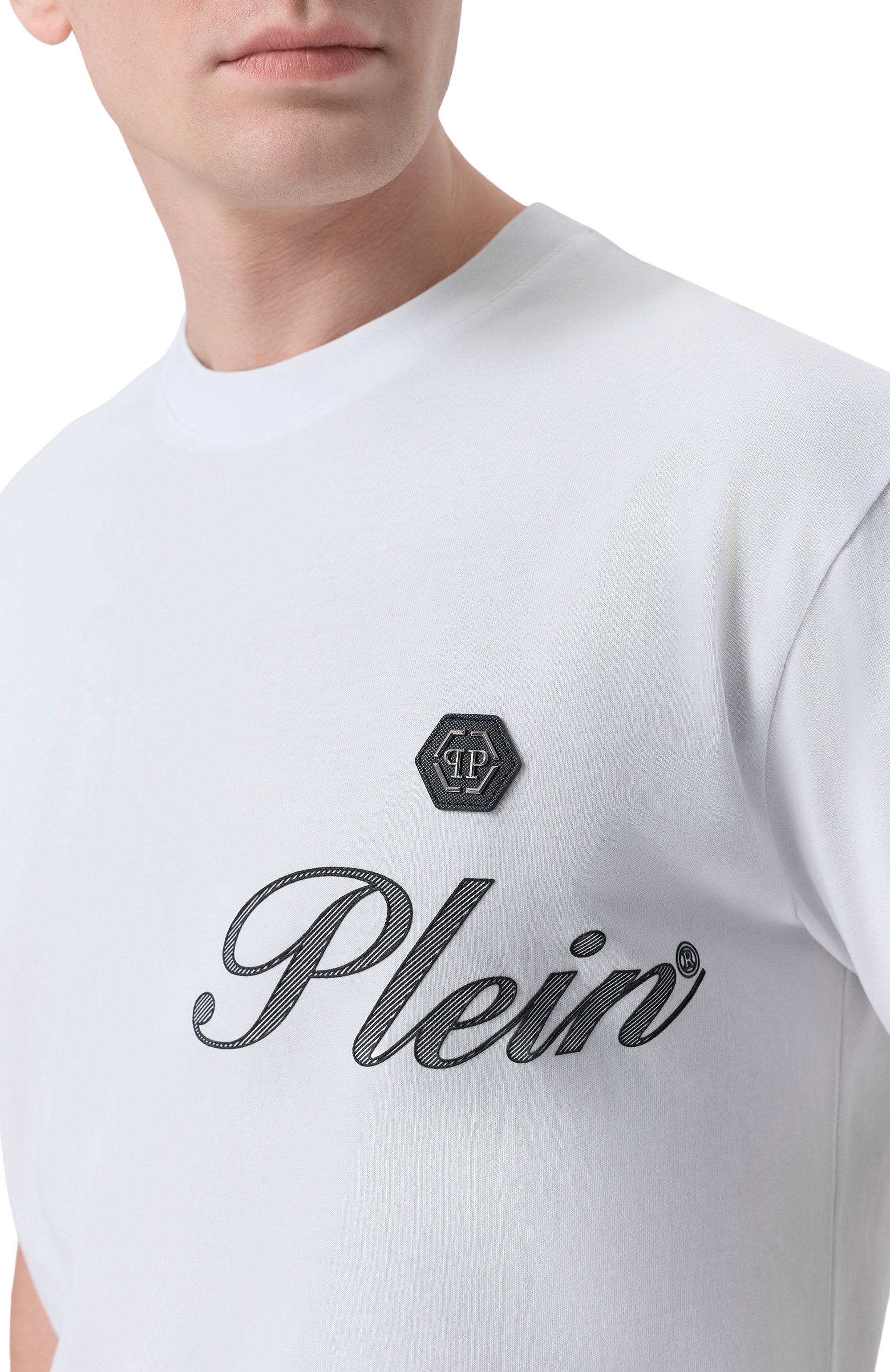 Хлопковая футболка PHILIPP PLEIN белого цвета по цене 41350 руб., арт. SAFC MTK8880 PJY002N, фото 5 Хлопковая футболка PHILIPP PLEIN, арт. SAFC MTK8880 PJY002N, фото 5