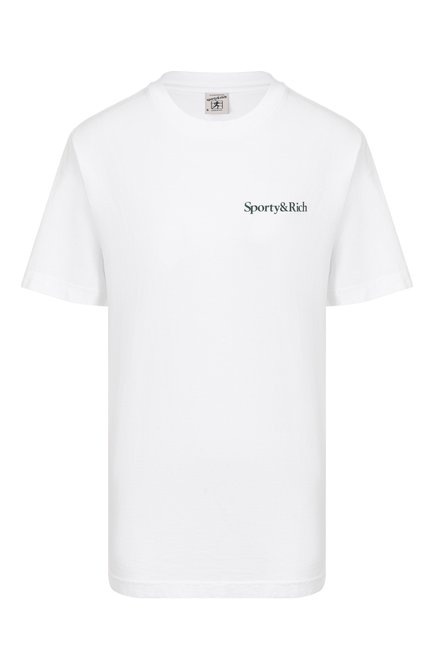 Женская хлопковая футболка SPORTY AND RICH белого цвета, арт. T0043606300WH01 | Фото 1 (Длина (для топов): Стандартные; Автоматизация состава: Проставлено; Материал внешний: Хлопок; Рукава: Короткие; Автоматизация ТО: Проставлено)