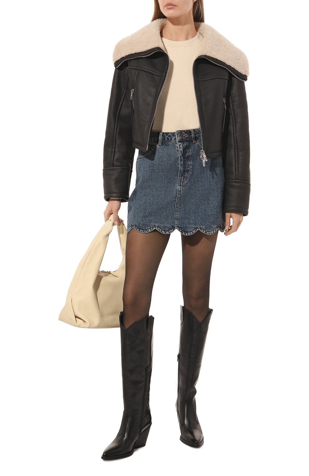 Джинсовая юбка SELF-PORTRAIT тёмно-голубого цвета по цене 27500 руб., арт. RS23-803SK, фото 2 Джинсовая юбка SELF-PORTRAIT, арт. RS23-803SK, фото 2