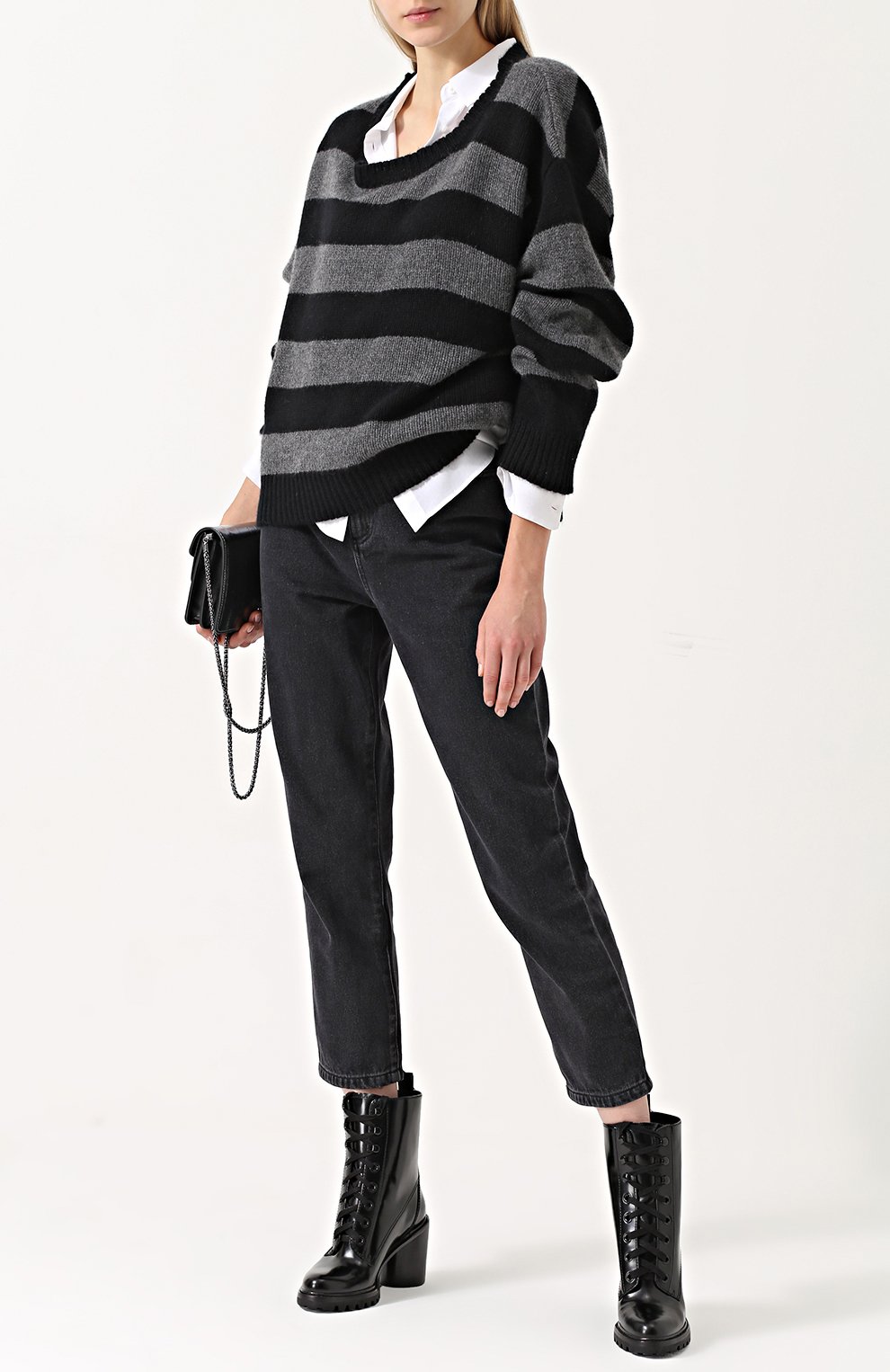 Кашемировый пуловер в полоску с круглым вырезом RTA, арт. WF7CS-815BKGRY, фото 2