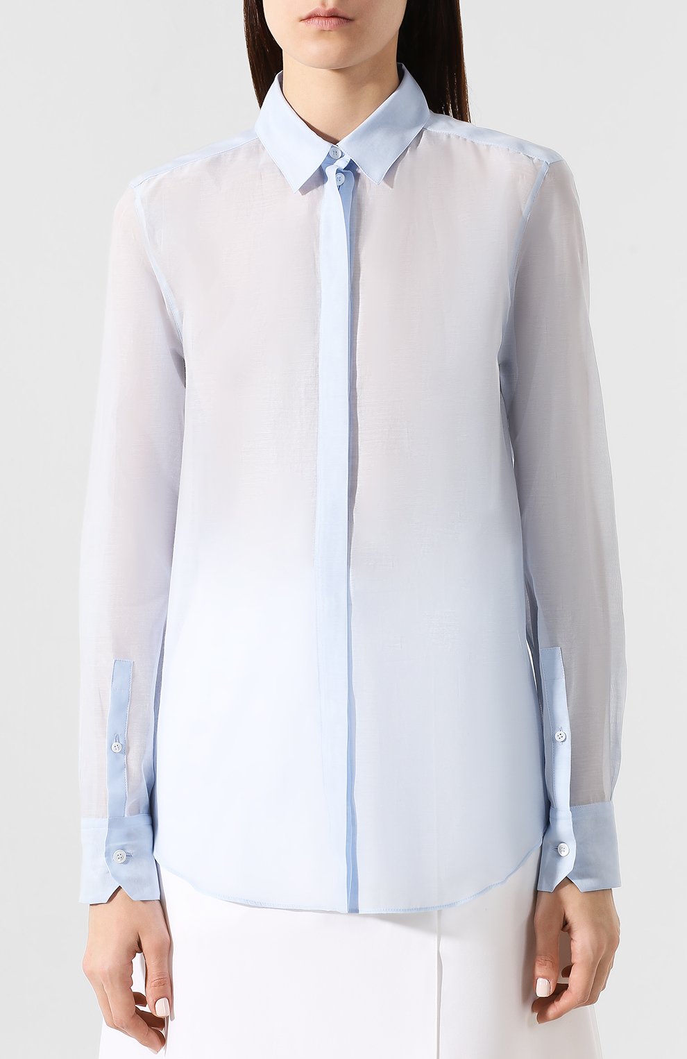 Рубашка из смеси хлопка и шелка JIL SANDER NAVY голубого цвета по цене 33200 руб., арт. JNWM6017A/JM2550, фото 3 Рубашка из смеси хлопка и шелка JIL SANDER NAVY, арт. JNWM6017A/JM2550, фото 3