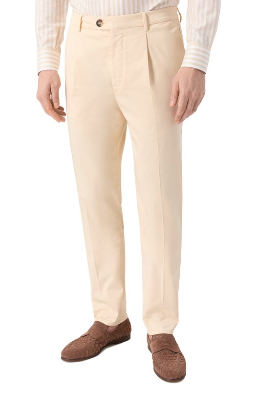 Хлопковые брюки Brunello Cucinelli M289LE1450 Кремовый  M289LE1450 Фото 3